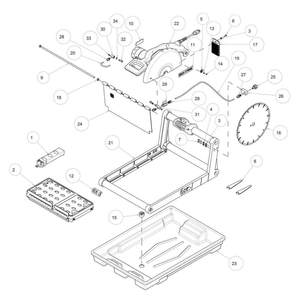 Section 01 Diagram and Parts List for BX-3 157721WX MK Diamond Concrete Saw